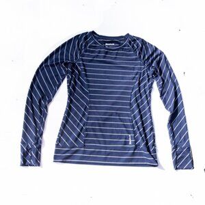 Reebok Nautical Striped Top Shirt Athletic Workout Navy White